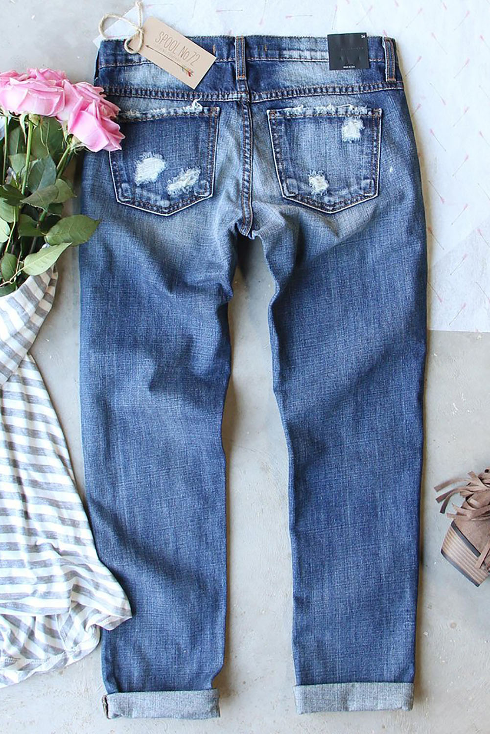 Sky Blue Valentines Day Heart Patchwork Jeans