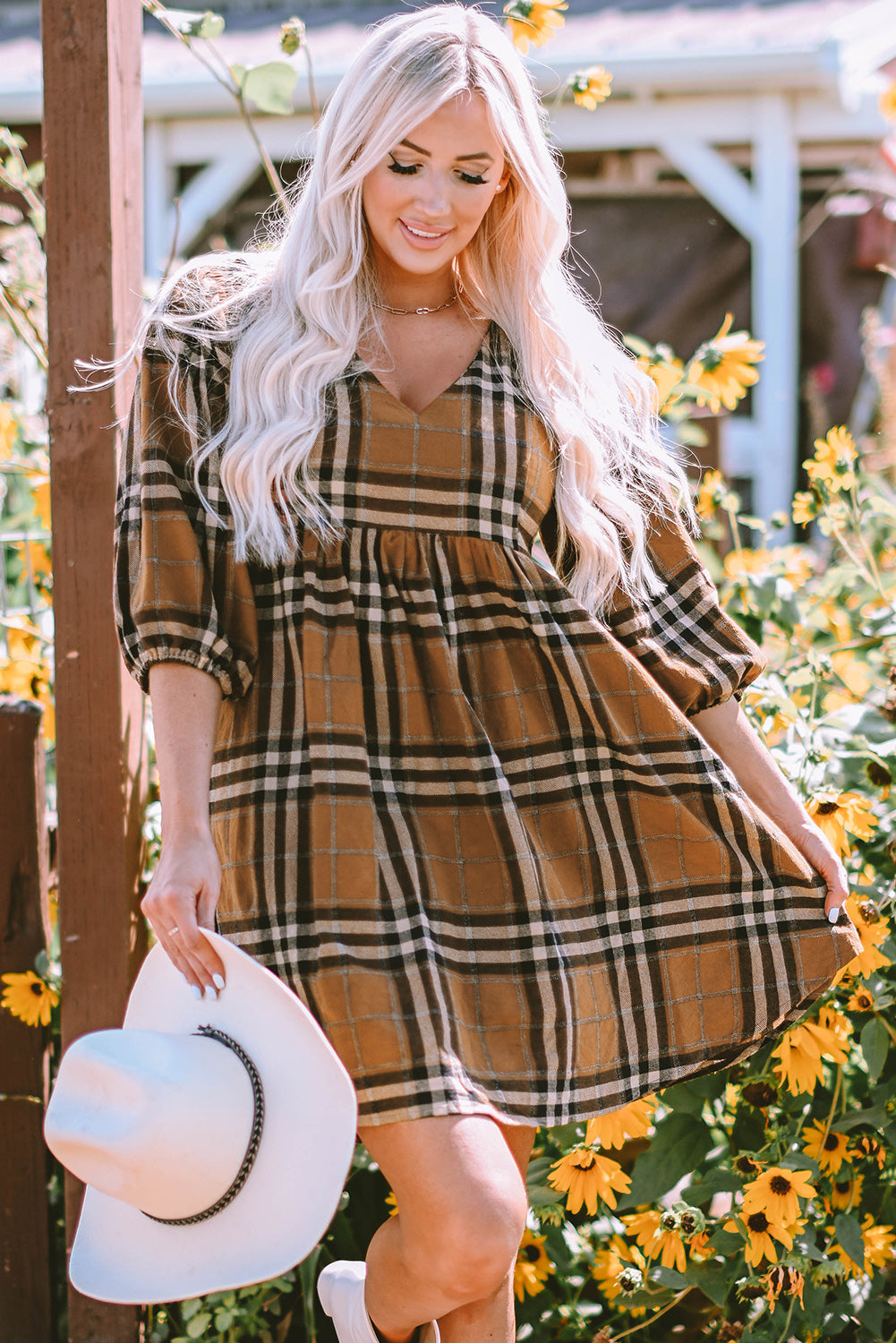 Plaid Pattern Empire Waist Babydoll Dress