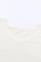 White Waffle Knit Drop Shoulder Loose Top