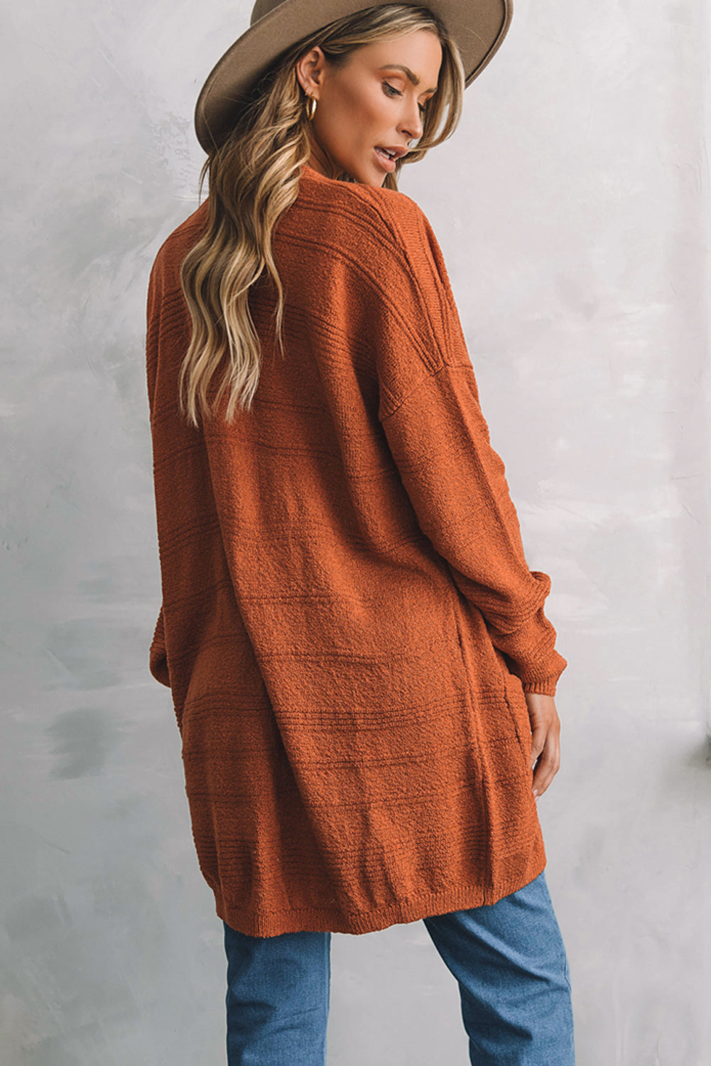 Open Front Textured Knit Cardigan with Pockets