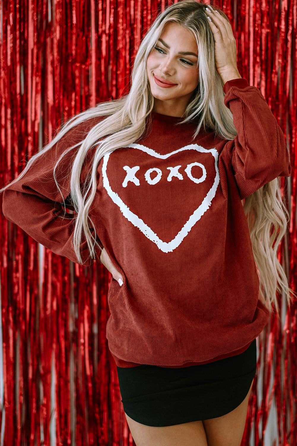 XOXO Heart Shape Graphic Corded Sweatshirt