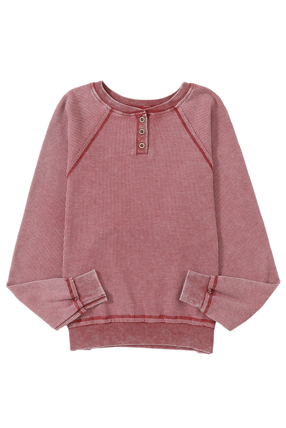 Waffle Knit Raglan Sleeve Henley Sweatshirt