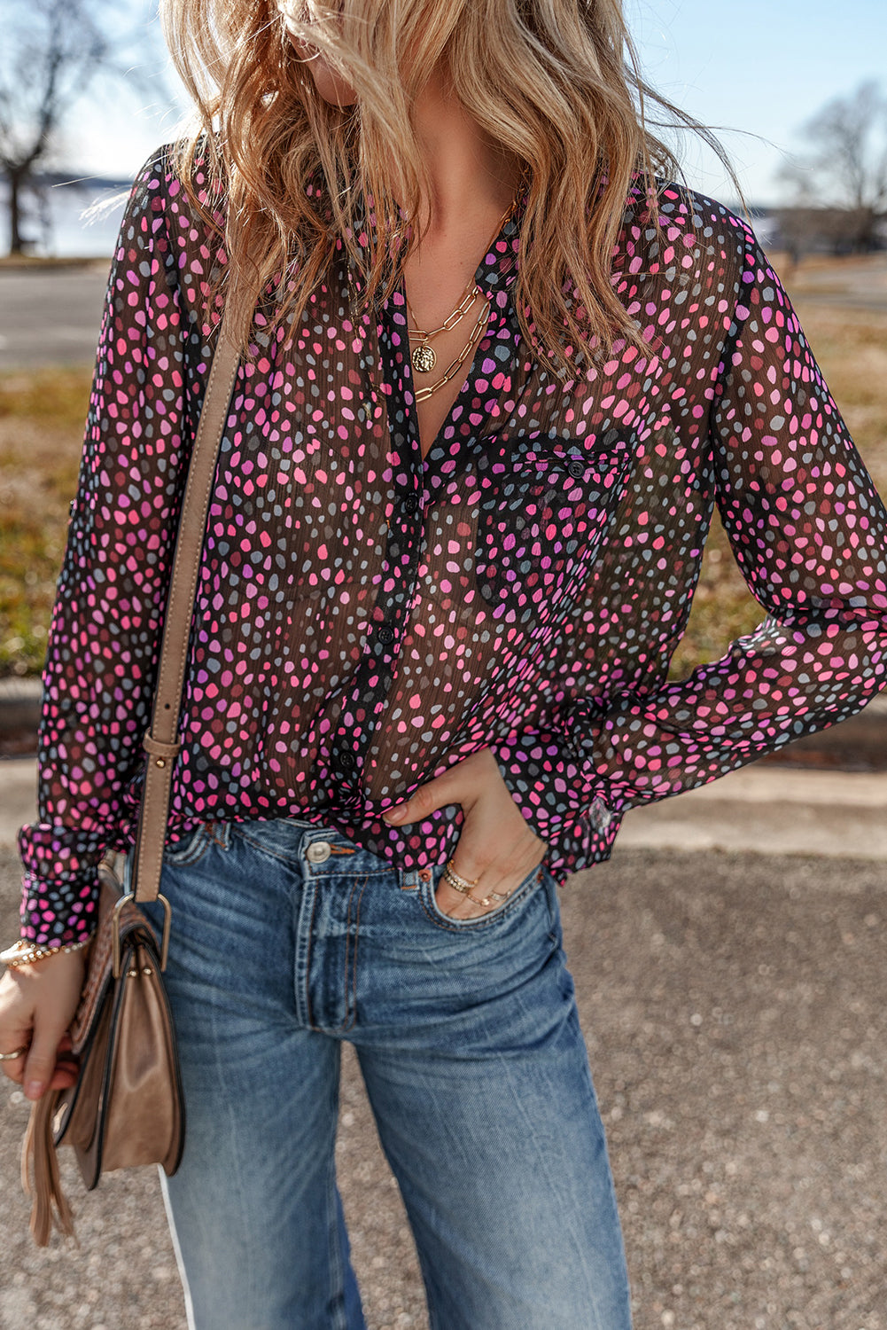 Polka Dot Printed Buttoned Casual Shirt