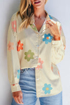 Flower Print Collared Button-up Loose Fit Shirt