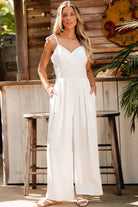 Spaghetti Straps Pleated High Waist Wide Leg Jumpsuit