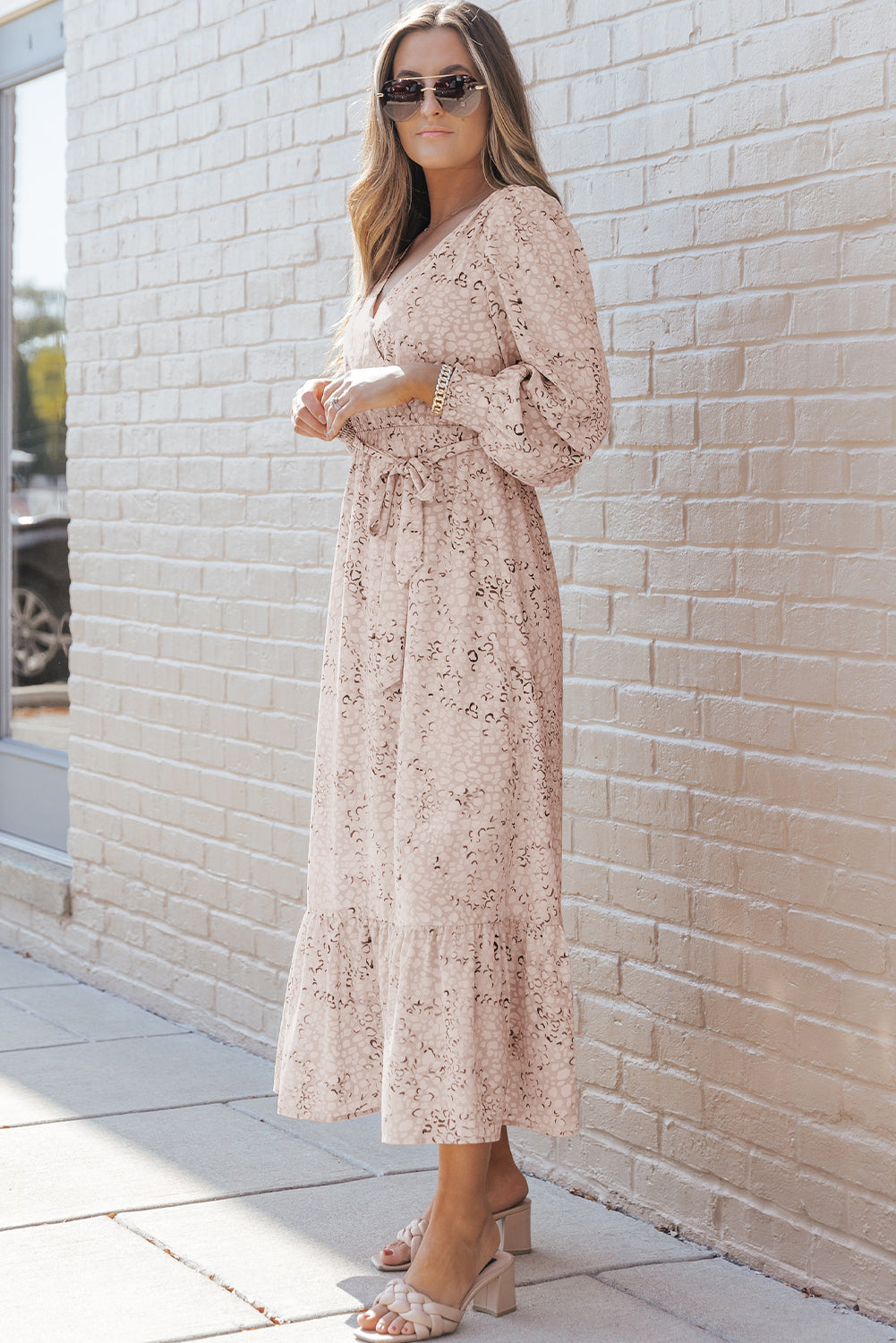 Surplice Neck Bubble Sleeve Maxi Dress with Sash