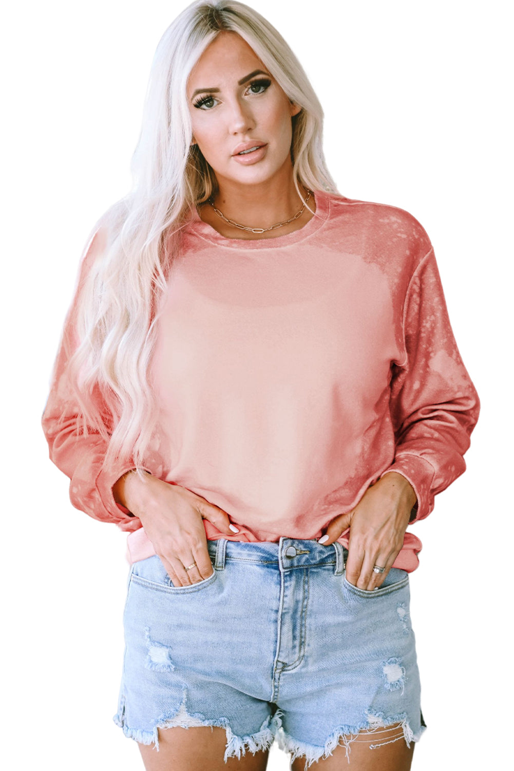 Bleached Round Neck Pullover Sweatshirt