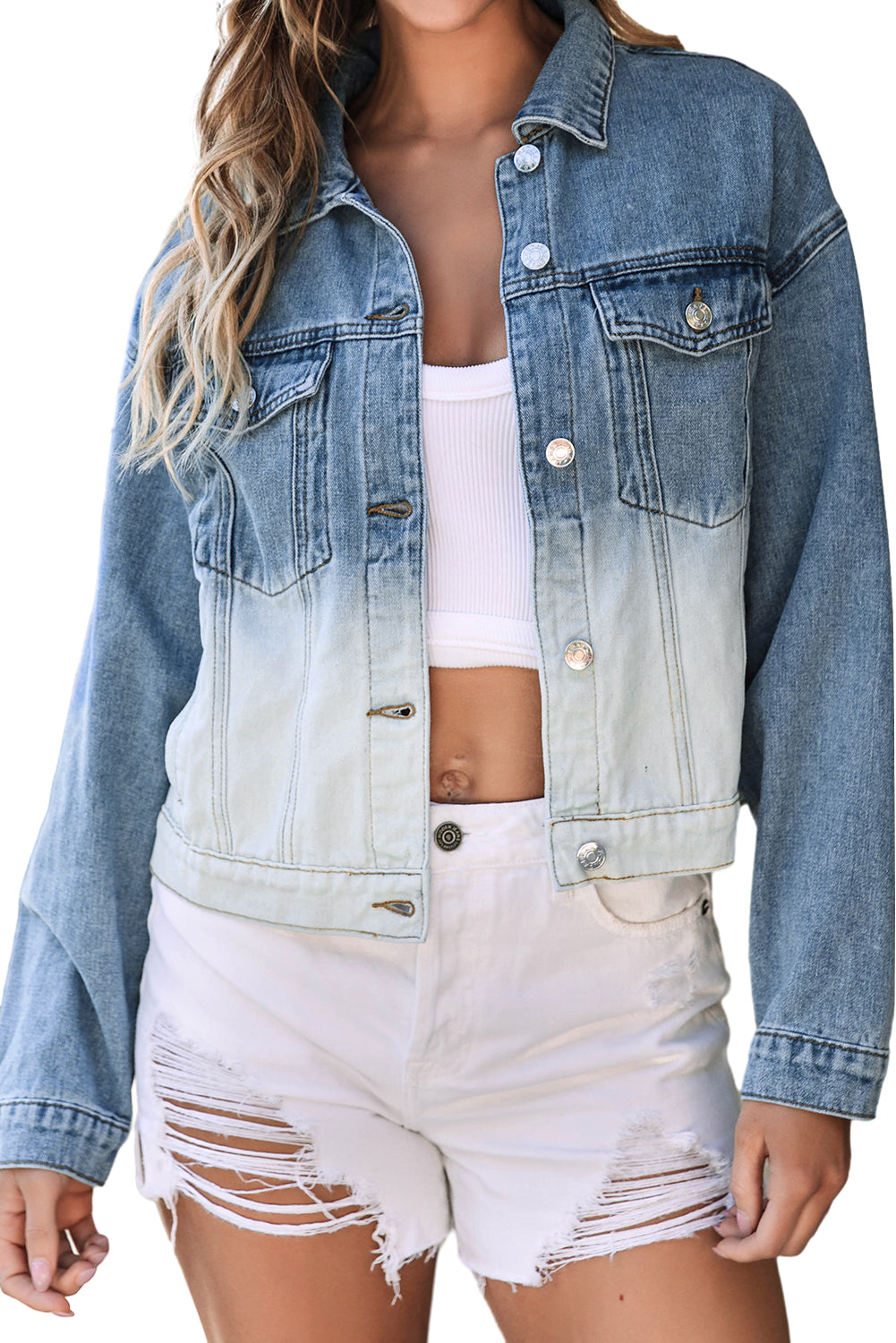 Contrast Washed Gradient Denim Jacket