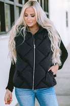 Quilted Zipper Front Hooded Vest Coat