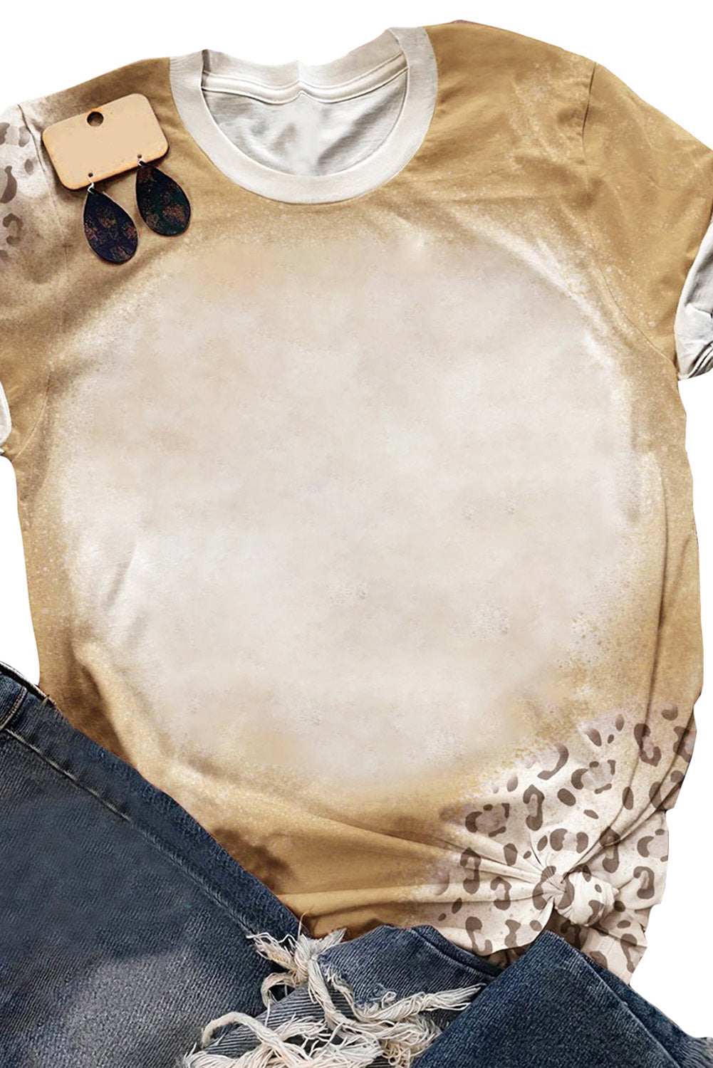 Bleached Leopard Print Crew Neck T Shirt