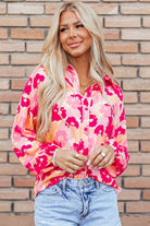 Blooming Floral Print Puff Sleeve Buttoned Shirt