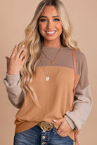 Color Block Long Sleeve Ribbed Loose Top