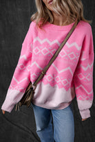 Western Aztec Geometric Drop Shoulder Sweater