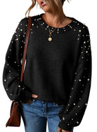 Pearled Drop Shoulder Round Neck Sweater