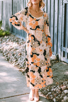 Tie Waist Puff Sleeve Bold Floral Maxi Dress