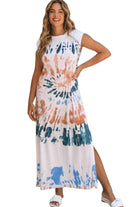 Cap Sleeve Tie Dye Long Slit Dress