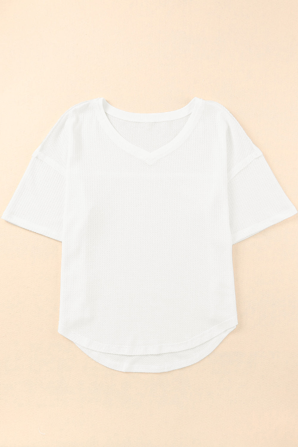 White Waffle Knit Drop Shoulder Loose Top