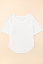 White Waffle Knit Drop Shoulder Loose Top