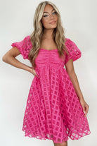 Checkered Puff Sleeve Babydoll Dress