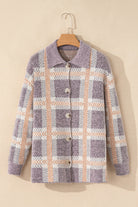 Fuzzy Plaid Collared Button Up Cardigan