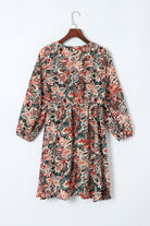 Geometric Print Long Sleeve Surplice Flowy Dress