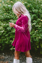 Long Sleeve Ruffle Velvet Button Up Dress