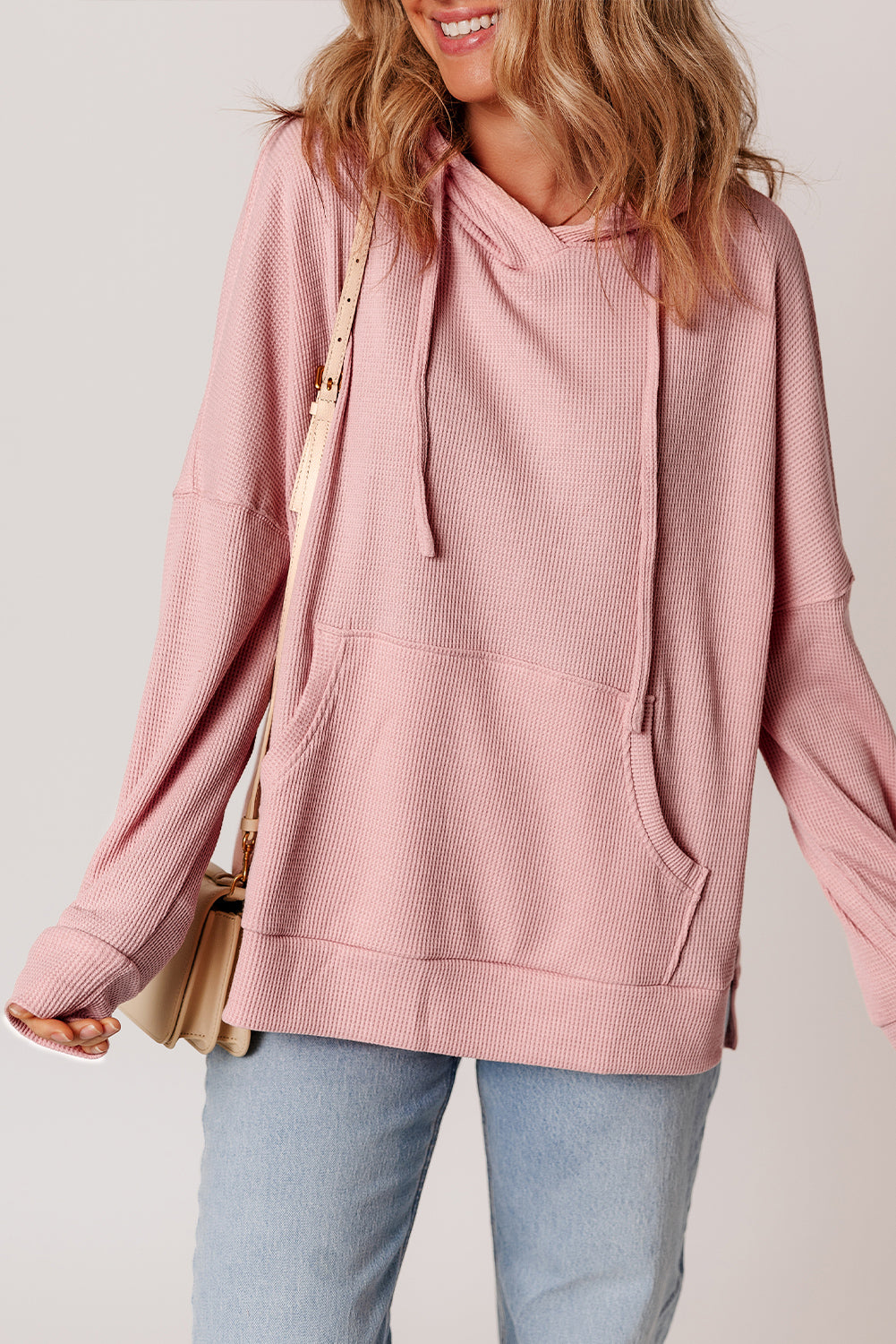 Waffle Knit Fleece Lined High Low Oversized Hoodie