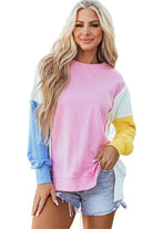 Color Block Exposed Seam Side Slits Crewneck Sweatshirt