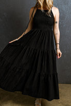 Spaghetti Straps Smocked Pleated Tiered Maxi Dress