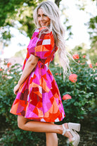 Abstract Print Square Neck Puff Sleeve Dress