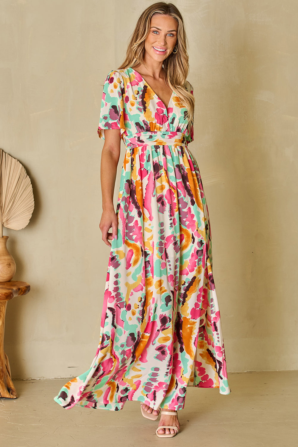 Boho Tie-dye Print V Neck Maxi Dress