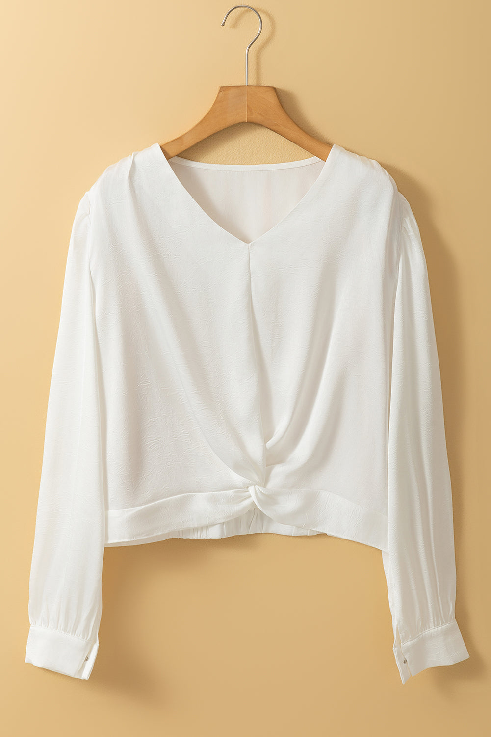 Twisted Elastic Hem V Neck Crop Blouse