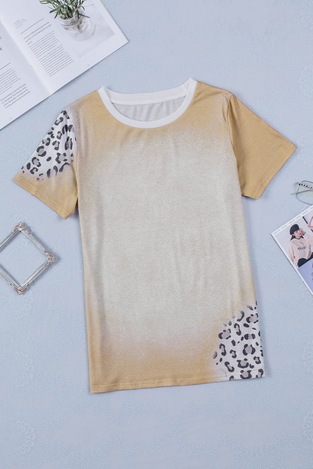 Bleached Leopard Print Crew Neck T Shirt