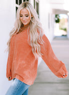 Crinkle Textured Frill Split Neck Puff Sleeve Blouse