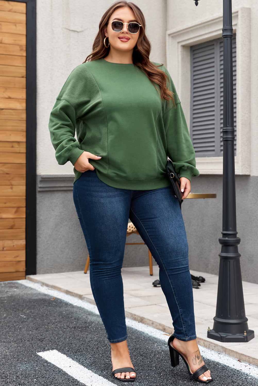 Loose Patchwork Crewneck Plus Size Sweatshirt