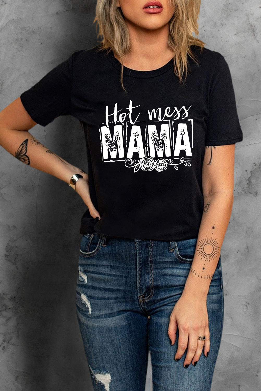 MAMA Hot Mess Graphic Print Short Sleeve T Shirt