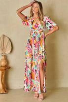 Boho Tie-dye Print V Neck Maxi Dress