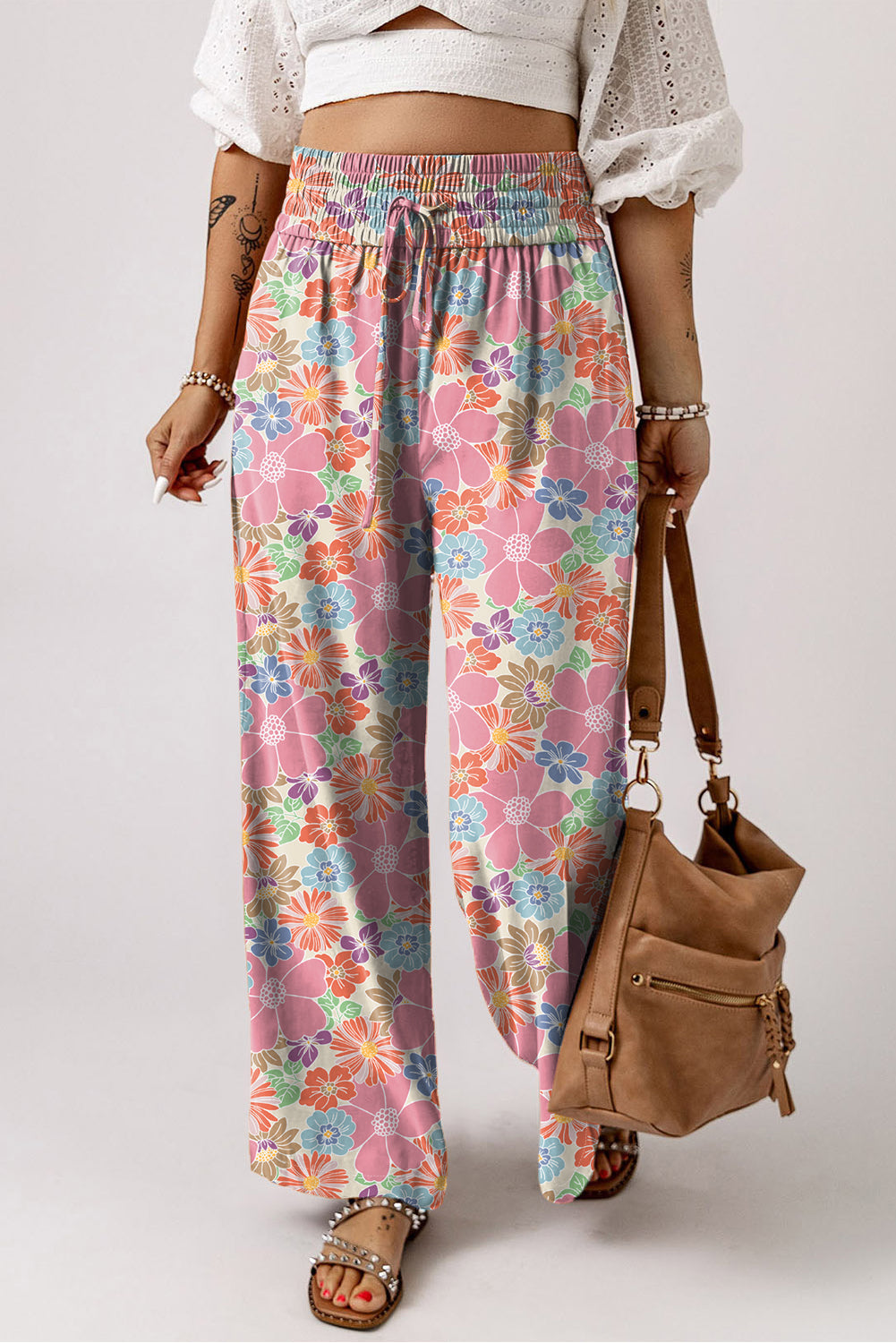 Floral Smocked Waist Loose Pants