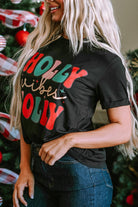 HOLLY JOLLY Vibes Christmas Crew Neck T Shirt