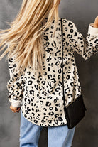 Apricot Collared Neckline Flap Pockets Leopard Corduroy Jacket