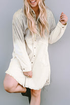 Gradient Long Sleeve Button Up Raw Hem Denim Dress