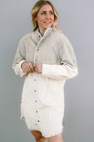 Gradient Long Sleeve Button Up Raw Hem Denim Dress