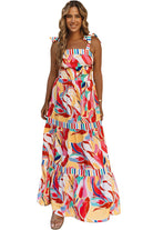 Abstract Print Striped Trim Maxi Sundress