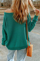 Solid Color Off Shoulder Rib Knit Sweater with Pocket