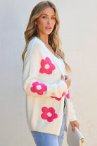 Flower Pattern Open Front Cardigan