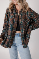 Plaid Print Chest Pockets Buttoned Shirt Jacket