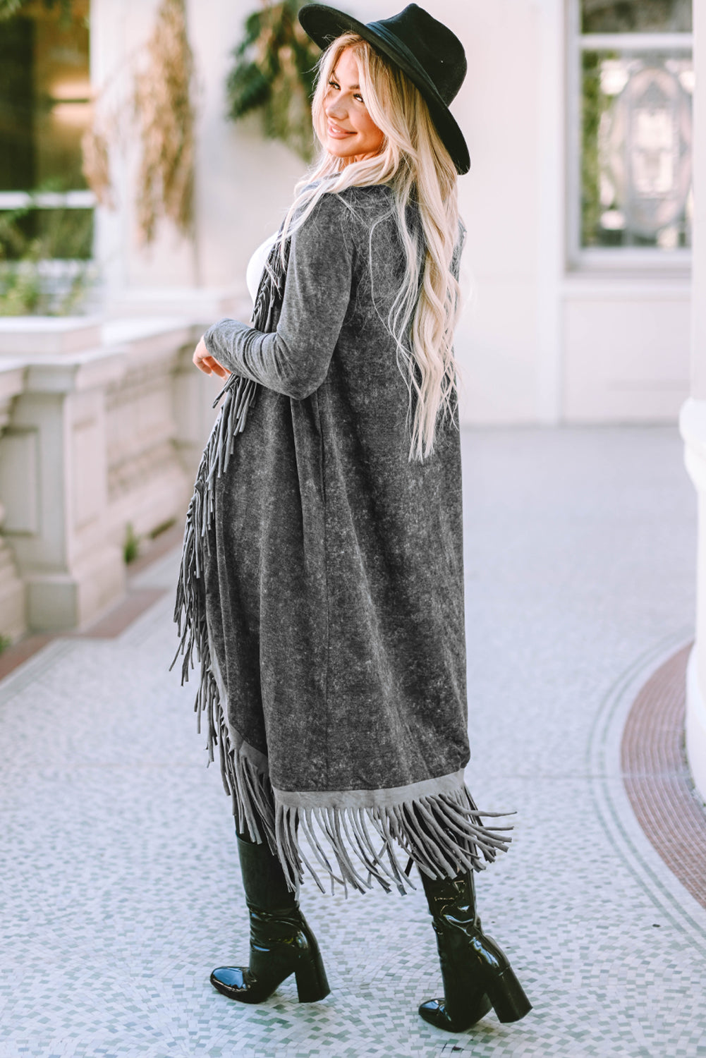 Fringed Hem Pocketed Open Cardigan