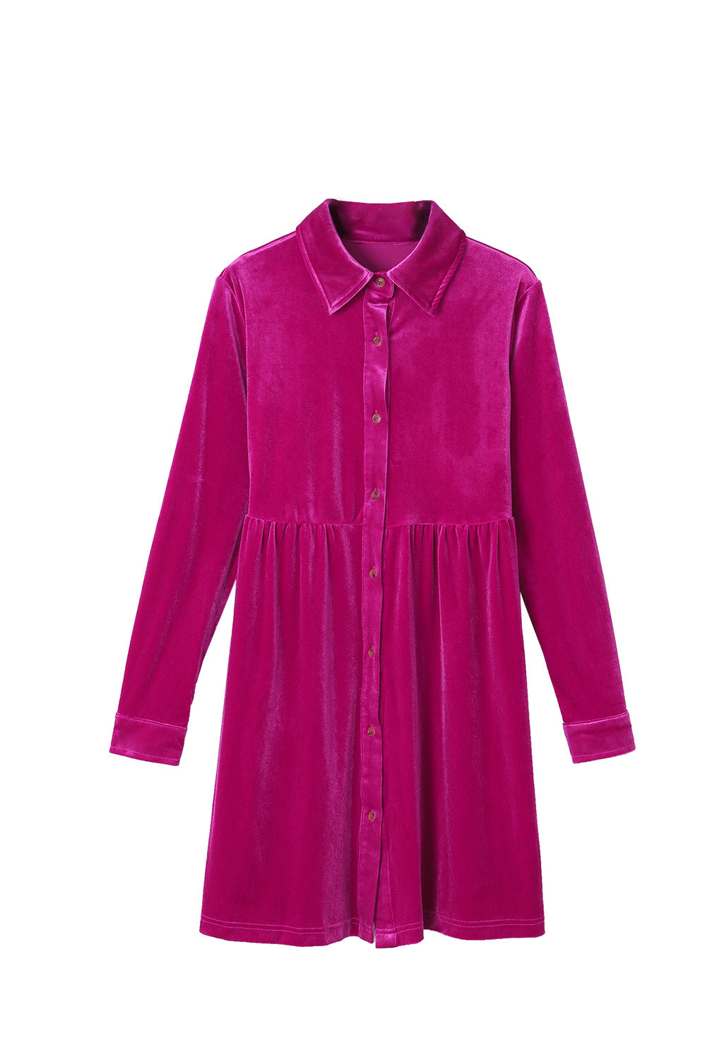 Long Sleeve Ruffle Velvet Button Up Dress