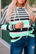 Striped Drawstring Long Sleeve Hoodie