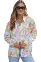 Abstract Printed Turn-Down Collar Loose Shirt